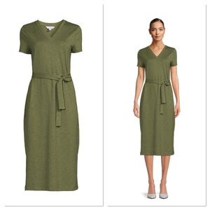 Time and Tru Green V-Neck Midi Dress | Size Small
